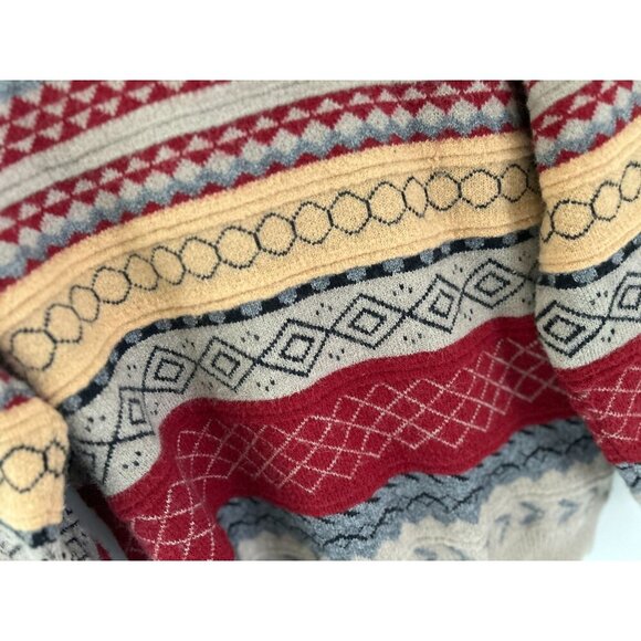 Elfric Eden Knit Sweater M Nordic Pattern Beige Gray Red Pullover Unisex Wool Bl - Picture 7 of 11